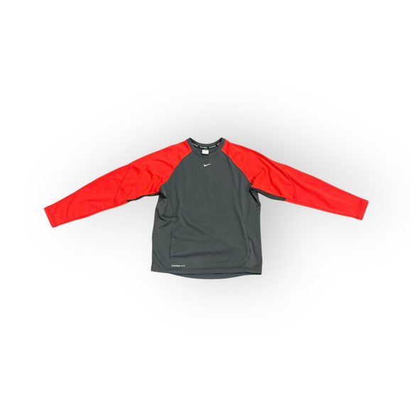 Nike Therma-Fit Men’s Long Sleeve Crewneck Shirt Gray/Red Raglan Size M​ - Picture 3 of 8